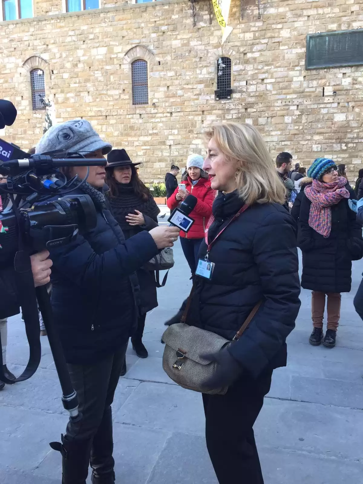 reporters interview lady